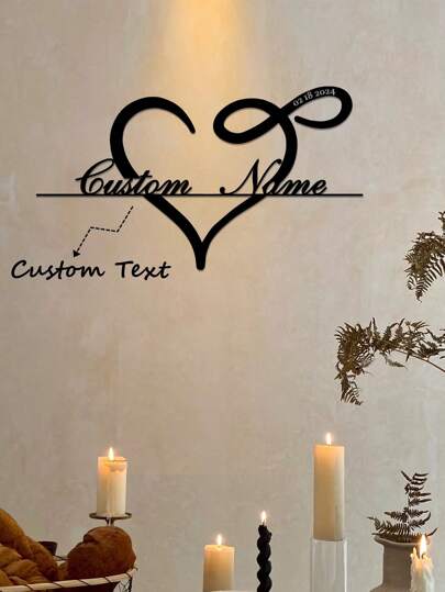 1pc Personalized Infinity Heart-Shaped Metal Wall Art Sign - Classic Style Decorative Plaque, Eternal Love Wall Hanging Decor, Couples Love, Heart Pattern Theme, Versatile Home & Wedding Gift, Anniversary Gift - Battery-Free Removable, Ideal For Bedroom, Living Room Decor, Valentine's Day, Christmas Gift, Home Decoration