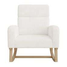 Poltrona a dondolo Teddy, poltrona per allattamento, poltrona per il tempo libero, poltrona a dondolo con schienale, poltrona da soggiorno, poltrona a dondolo per soggiorno, camera da letto, balcone, elegante poltrona relax per la vita moderna, bianca