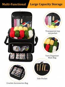 1 Stück einfarbiger gestrickter Aufbewahrungsbeutel, moderner Polyester Haushaltsorganizer Beutel mit großer Kapazität, tragbare Outdoor Reise Handtasche, Aufbewahrung für Nähzubehör, geeignet für Näh- und Strick Hobbys und Anfänger