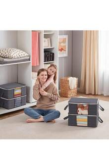 3pcs Collapsible Storage Bag Set, Home Organizer For Clothes, Beddings, Pillows And Closet Organizing, Household Storage Containers - Medium Gray - View 8