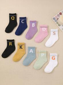 10 paia di calzini a righe a lettere con colori macaron per bambini, adatti per uso quotidiano e sport, confortevoli e traspiranti, versatili e casual, calzini da scuola per bambini e adolescenti