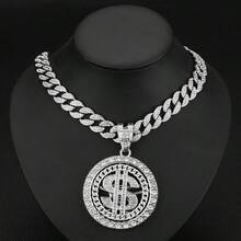 1件嘻哈旋转美元符号吊坠项链，配20英寸链 - 金色锌合金男士首饰，派对/音乐节礼物，全年佩戴，派对配饰，首饰，奢华光泽饰面 - 可旋轉美金吊墜項鍊 - 查看 23