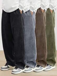 1条男士灯芯绒抽绳阔腿休闲运动裤，适合户外活动