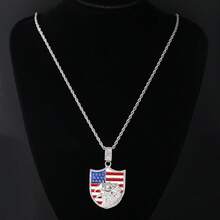 五角星、盾牌和鹰旗吊坠项链，美国独立日男女礼物，滴油镶嵌水钻