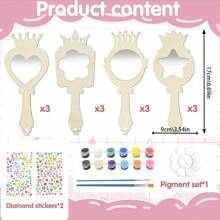 12pcs Handmade Wooden Mirrors, DIY Wooden Mirrors, Wooden Mirror Crafts, Makeup Mirrors, Painting Wooden Mirrors. Paintable Handheld Art Mirrors, Birthday & Holiday Party Gifts,Back To School,School Supplies