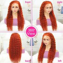 Ginger Orange Lace Front Wigs Human Hair Deep Wave 13x4 HD Transparent Lace Frontal Wig For Women 200% Density Curly Wet And Wavy Lace Front Wigs Human Hair 350# Colored Glueless Wig - S350 - Xem 4