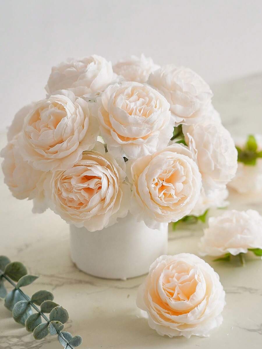 12/24 件仿真牡丹花，带茎，用于婚礼派对装饰、蛋糕装饰和家庭客厅餐桌中心装饰、假植物、秋季装饰、房间、书桌、花园装饰、房间装饰用品