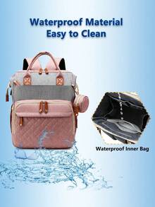 1pc Baby Diaper Bag Backpack With Changing Station, Multifunction Portable Waterproof Large Capacity Travel Baby Changing Bags, Baby Stuff Organizer , Baby Registry Search, Baby Diaper Bags For Boys & Girls, Baby Shower Gifts, Newborn Baby Essential Gifts - Pink Gray - View 6