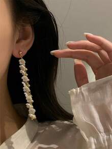 1 对金属链花卉长流苏耳环，优雅时尚耳环，适合女士和女孩，适合旅行、婚礼、派对、生日、圣诞礼物 - 金色 - 查看 3