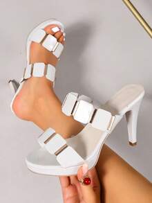 Sandale damă cu toc înalt, impermeabile, de vară, cu vârful deschis și curea tip slingback - alb - Vizualizare 1