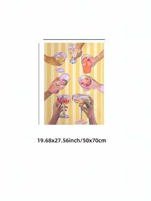 1pc "Cheers" Cocktail Art Clinking Glasses Pattern, Rainbow Drinks, Yellow & White Striped Background, Frameless Poster, Single Party Decor & Dorm Gift (Back To School Wall Art) - Multicolor - View 13