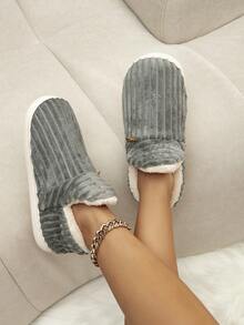 Autumn/Winter Couple's Enclosed Heel Slippers, Warm Home Use,Furry Shoes,Fluffy Slippers - Grey - View 5