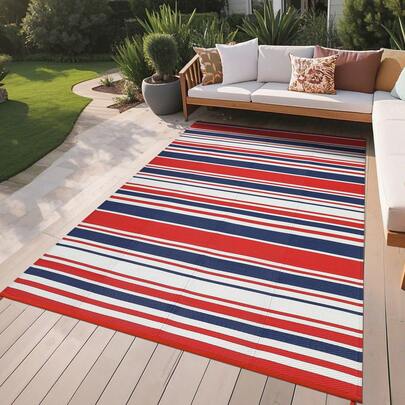 Ataucjin Outdoor Rug Mat For Patio,8x10 Plastic Straw Rug,Waterproof Plastic Straw Mats,Modern Striped Outdoor Camping Rugs For Patio,RV,Porch, Deck,Backyard,Balcony,Camping,Trailer