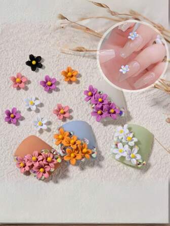 5件随机混色美甲 金属花朵美甲装饰 黑白磨砂 优雅立体彩色花朵美甲装饰 美甲用品 指甲 指甲饰 指甲宝石