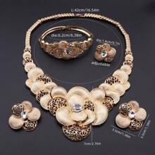 Middle East 1 Set Of 5 Retro Hollow Golden Zinc Alloy Jewelry Set Necklace Earrings Ring Bracelet For Ball And Daily Wear
