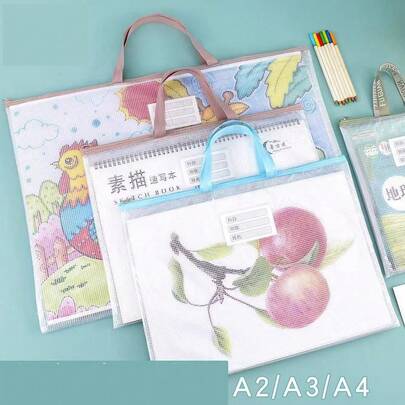 1 Stück einstufige A4 PVC-Netz-Reißverschlusstüte mit Griff - transparente Aufbewahrungstasche geeignet für Spielzeug, Puzzle, Bauklötze, Büro- und Schulorganisation, langanhaltend und tragbar, großer Stauraum, süßes Design, verstärkte Nähte, Puzzle-Organizer, exklusiv für Bastler, geeignet für die Rückkehr zur Schule Saison