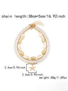 Set de 5 collares con colgantes de estrella de mar y conchas hechos a mano con estilo bohemio y capas para mujeres, adecuados para vacaciones en la playa, fiestas, fotografía, fiestas en la playa, reuniones junto a la fogata, accesorios de moda