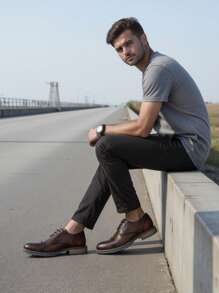 Zapatos casuales para hombre, zapatos de negocios tipo derby, con suelas de goma cómodas, en estilo retro de bloques de color, aptos para el trayecto diario y caminar