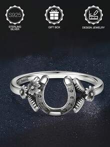 1 件 S925 纯银哥特式复古马蹄铁和花朵设计戒指，复古做旧工艺，适合日常佩戴、约会、婚礼、庆祝、复活节、万圣节、情人节、母亲节礼物、生日礼物，含礼盒 - Hoof - 查看 1