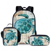 Purple Butterfly Print Backpack Trio (Single-Layer Backpack + Shoulder Strap Lunch Bag + Single-Layer Pencil Case) - Black - View 12