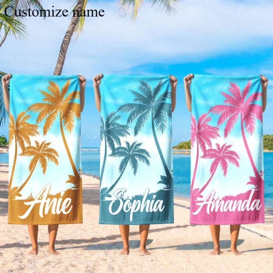 1 chiếc khăn tắm bãi biển hình cây cọ 29″X58″ 31″X71″, khăn tắm hồ bơi có tên tùy chỉnh, khăn tắm hồ bơi hình cây cọ cho tiệc độc thân, quà tặng sinh nhật, quà tặng chuyến đi cho các cô gái, đồ dùng cần thiết cho bãi biển - trắng - Xem 1