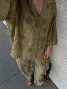 女士休闲前扣家居服套装，适合日常穿着、睡衣、春夏秋 - 棕色 - 查看 5