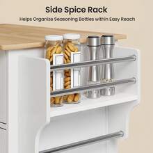 Asofer Kitchen Trolley, Serving Trolley, Side Trolley, Rolling Trolley, With Towel Holder And Spice Board, Kitchen Island On Wheels, Movable Kitchen Trolley With Worktop, Serving Trolley For Kitchen, Dining Room, Hallway, Valentine's Day Ideas - 白色 - 查看 6