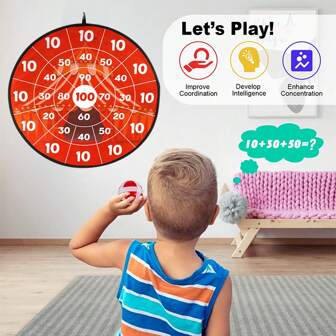 28.35 Inch Kids Large Dart Target, Includes 12 Sticky Balls And 6 Darts, Boys Girls Toy Dart Board Set, Indoor/Outdoor Sports Fun Party Game Toys, Family Party Game Toys, Ideal Gift For Boys And Girls Aged 3+, Fun Toys