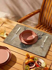 1pc/4pcs/6pcs Deer Portrait Embroidery Design On Burlap Placemat 30.48*45.72cm Washable Place Mats For Dining Room Table Kitchen Table Holiday Parties Home DecorIdeal Place Mat For Coffee Tables - Multicolor - View 8