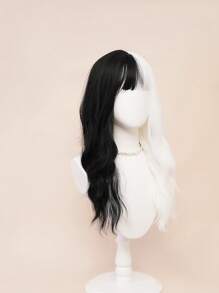 XYUNMI Cosplay Black And White Long Curly Wave Wig 26 Inch With Bangs Easy To Comb And Care Fashion Long Wig Lightweight Breathable Synthetic Heat Resistant Fiber Wig For Women Daily Wear Date Party Cosplay Halloween Lolita Long Curly Wig For All Races