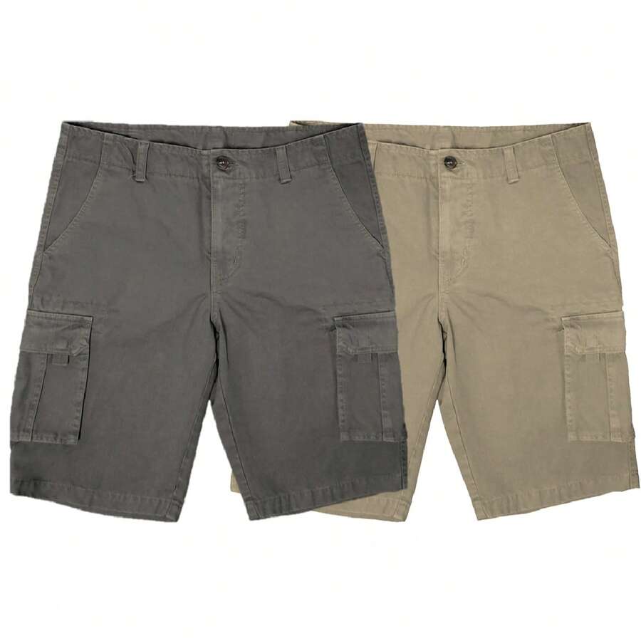 Men's Cargo Shorts Cotton Lightweight Multi Pocket Casual Outdoor Hiking Shorts - 2P(卡其色-炭色) - 查看 1