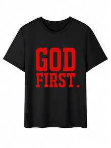 男士休闲百搭标语印花短袖 T 恤 - 黑色 - 查看 2