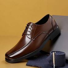 Herren einfarbige Quadratzehenspitze Schnürderbys, elegante Geschäfts-/Hochzeit Anzugschuhe, atmungsaktiv schwarz/braun, Sommer - Braun - Übersicht 5