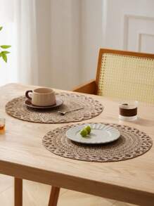 1/4 Stücke Jute + Polyester 15-Zoll Runder Platzdeckchen, rustikales minimalistisches Design, wärmeisolierend rutschfeste dekorative Tischdecke, geeignet für Feiertage und Partys