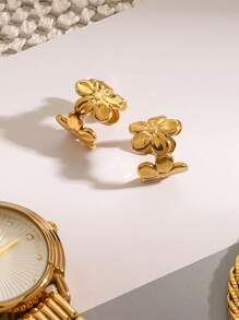 1 pièce Boucles d'oreilles clip en forme de C plaquées or 18 carats avec fleur élégante, convient pour le port quotidien, les vacances, la plage
