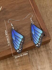 1 Pair Bohemian Wood Blue Butterfly Wing Symmetry Fashion Earrings For Women