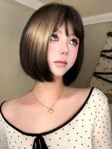 alicegarden 1 合成耐热短假发，黑棕色假发，12 英尺长，由纤维制成，时尚假发，自然逼真的假发 - 黑棕色 - 查看 5