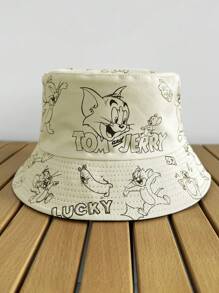 Warner Bros New High-Quality Reversible Tom & Jerry Print Bucket Hat, Versatile Unisex Summer Sun Protection Hat, Cartoon Double-Sided Sunhat