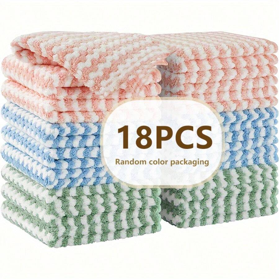 18pc Microfiber Cleaning Cloth, Kitchen Towels, Dish Rags For Dish Drying Washing, Absorbent Streak Free Lint Free Rags For Cleaning, Reusable And Washable Dish Towels, Cleaning Tools, Cleaning Cloths, Cleaning Cloths - 18pc混色抹布 - 查看 1
