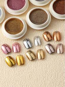 6pcs Chrome Gold Silver Nail Powder Pigment Mirror Metallic Rubbing Nail Art Glitter Dust Decorations - Nhiều màu - Xem 5
