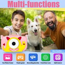 Cámara digital para niños, video HD 1080P y doble cámara de selfie, pantalla de 2.4" con funda de silicona suave, regalo perfecto de cumpleaños y Navidad para niños y niñas de 3 a 12 años (con tarjeta de 32GB)