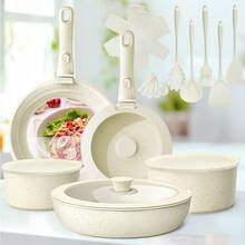 27pcs Ceramic Nonstick Kitchen Pots And Pans Set Cookware Sets With Removable Handles, Oven & Dishwasher, Stackable, Induction Ready, Including Frying Pans, Sauce Pans, Beige - 白色 - 查看 1