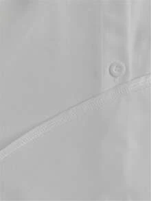 Fashion Me Solid Color Arched Hem Straight Fit Short Sleeve Shirt Collar Blouse, Polyester Fiber Material, White Casual Shirt, Minimalist Versatile Elegant Daily Commute Style, Spring/Summer, Valentine's Day - White - View 3