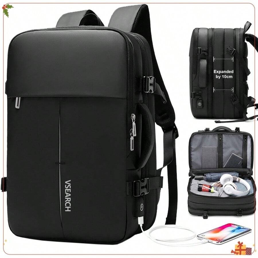 Travel Backpack For Men Women, Expandable Carry On Backpack With USB Charging Port Black - Multicolor - View 1