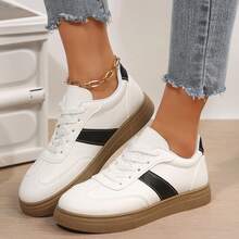 Women Sneakers Velvet Patchwork Thick Sole Lightweight Casual Comfort - 黑與白 - 查看 7