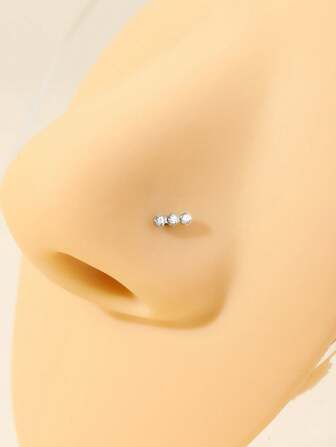 1 Pc Minimalist Stainless Steel With Triple AAA+ Colored CZ-Studded L-Shaped Nose Ring Studs For Women - Ideal For Daily Wear, Party & Body Jewelry Styling