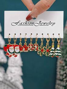 Bộ 10/50 bông tai Giáng sinh thiết kế mới, bông tai Giáng sinh, ông già Noel, chuông tuần lộc, cây thông Noel, người tuyết, người bánh gừng, tất Giáng sinh, hợp kim kẽm, dầu nhỏ giọt, bộ bông tai kết hợp cho nữ - Nhiều màu - Xem 3