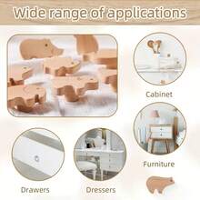 6/12 件木制卡通抽屉拉手，动物形状抽屉旋钮橱柜育儿室把手，带安装螺丝 - 适用于衣柜、梳妆台、床头柜和抽屉的耐用五金件，12 种卡通动物。