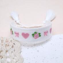 1 chiếc vòng tay thêu tay hình hoa hồng, nơ và trái tim, phong cách vintage Pháp Boho, thích hợp cho phụ nữ dự tiệc, lễ hội, đám cưới, tình bạn. - trắng - Xem 1