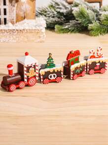 1 pieza Decoración de tren de madera de 4 secciones para Navidad, regalo para fiesta navideña, lindo adorno de madera para ventana, jardín, mesa, decoración navideña para el hogar, habitación y mesa, colgante decorativo para Navidad, Feliz Navidad